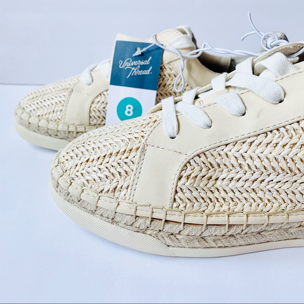 SNEAKERS Sz 8.5 Espadrille Boho Wicker Look Cream - Picture 7 of 15